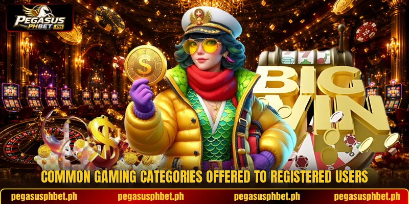Common gaming categories offered to registered users