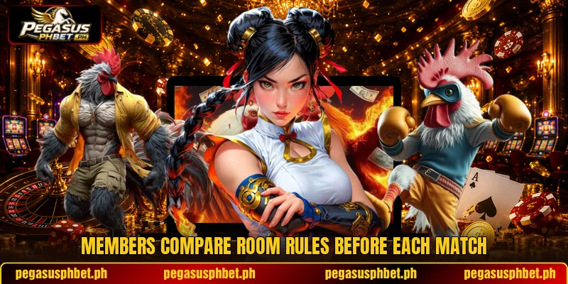 Members compare room rules before each match Members compare room rules before each match