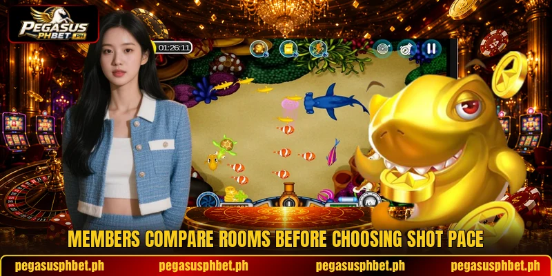 Members compare rooms before choosing shot pace
