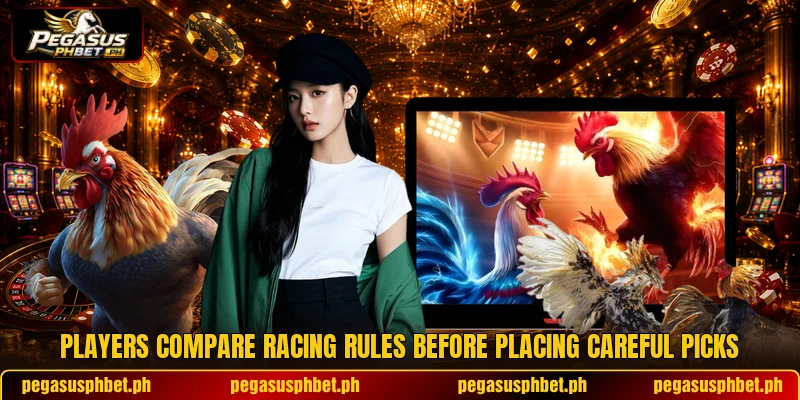 Players compare racing rules before placing careful picks