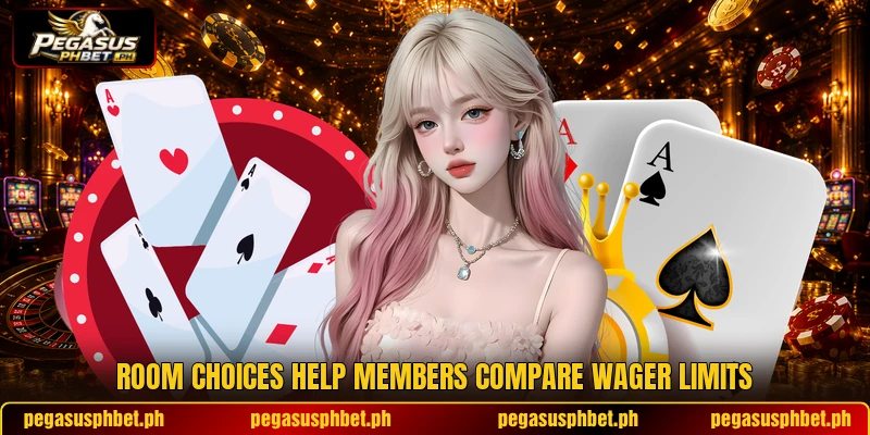 Room choices help members compare wager limits Room choices help members compare wager limits